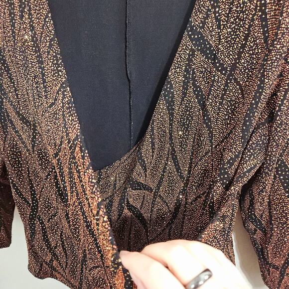Helene Blake Sparkly Brown Crossover V-Neck Blouse Size 1x 3/4 Sleeve - Picture 5 of 8